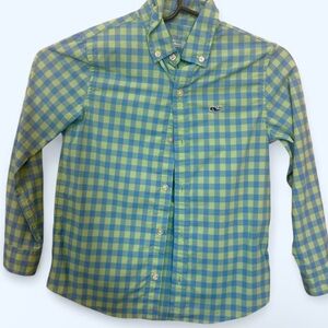 Vineyard Vines Boys Blue and Green Easter Plaid Kids  Shirt size 6